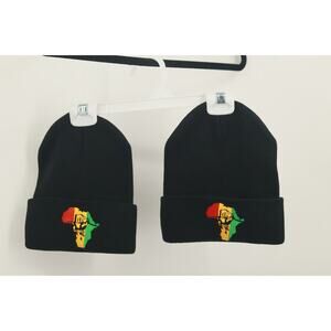 2Pk Africa Map Raised Fist Beanie Pan-African Black Power Embroidered Cuffed Hat